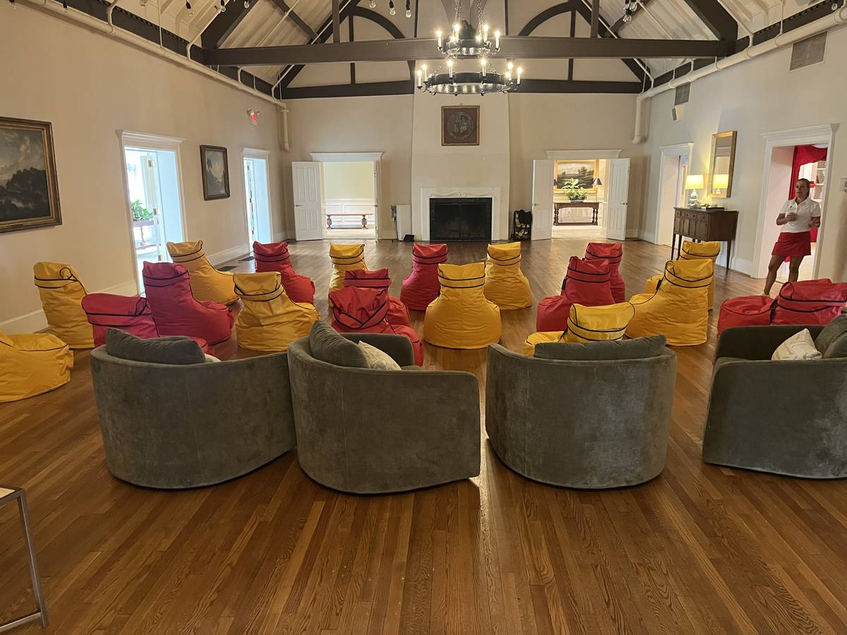 Bean bag chairs in a ballroom at Hope Valley Country Club